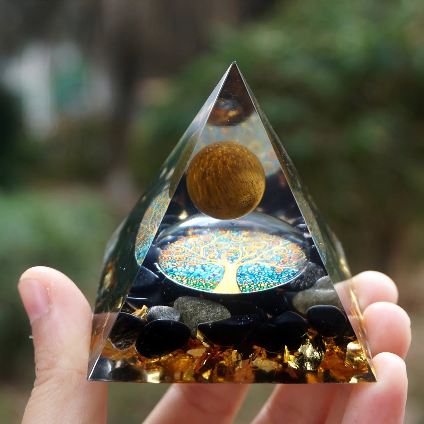 Handmade 60mm Tiger Eye & Obsidian Orgonite Pyramid: Reiki Healing & Chakra Meditation