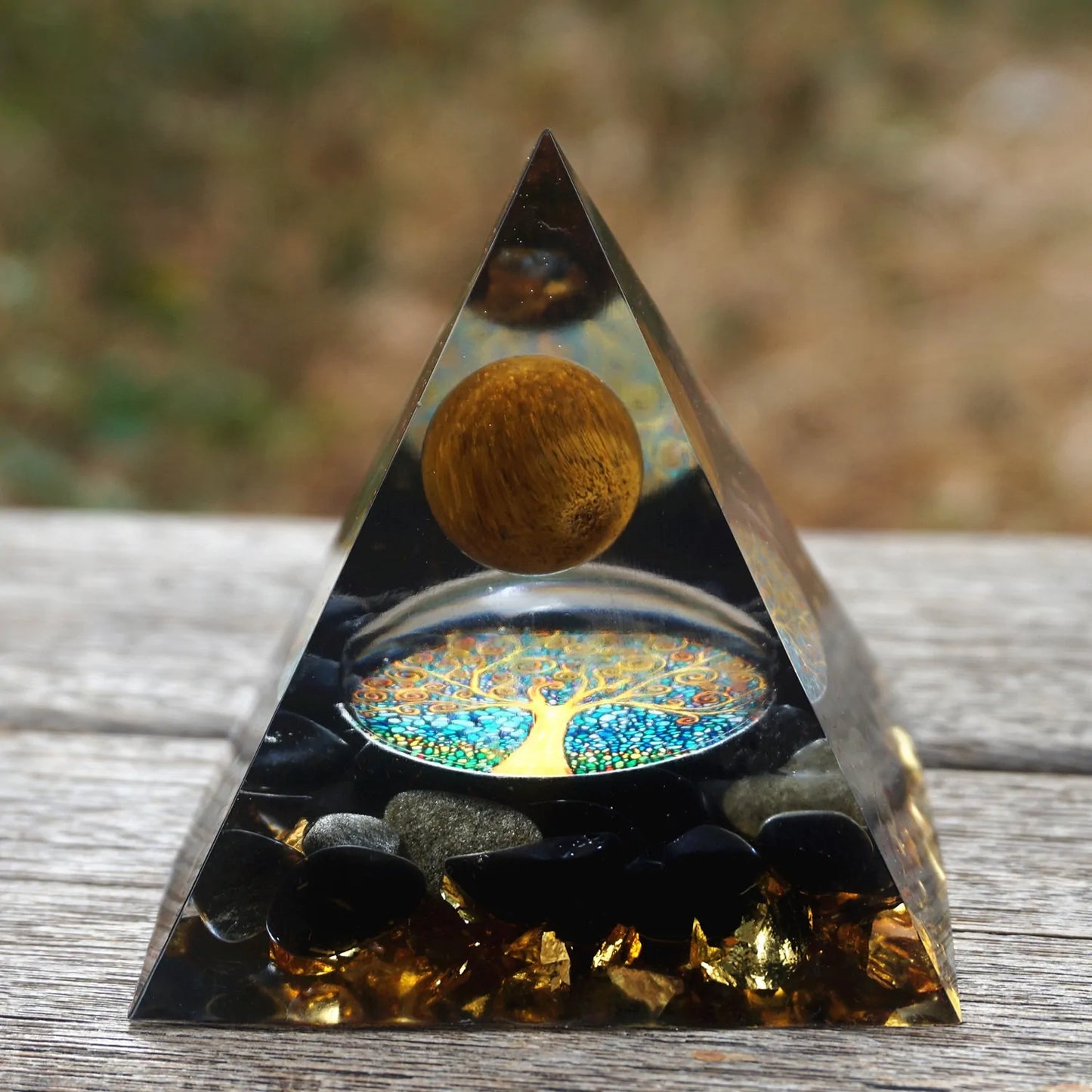 Handmade 60mm Tiger Eye & Obsidian Orgonite Pyramid: Reiki Healing & Chakra Meditation